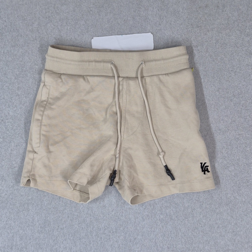 Youngla Men Activewear Shorts MEDIUM Beige Embroidered Sweat Zipper Logo Pockets